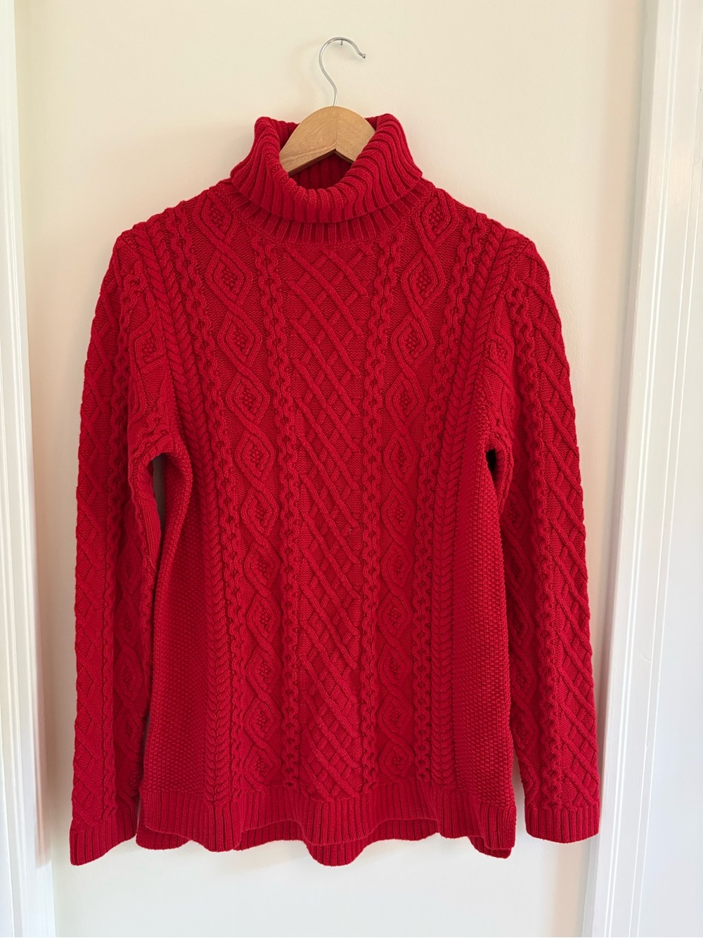 Lands' End Women's Red Cable Turtleneck Sweater